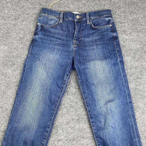 FRAME Le High Straight Jeans Womens 28 Blue Medium Wash Raw Hem Stretch Denim - Picture 2 of 11